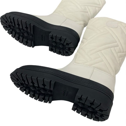 Hermes Fuji Boots Long Shoes Leather Ivory Exlibris Quilting
