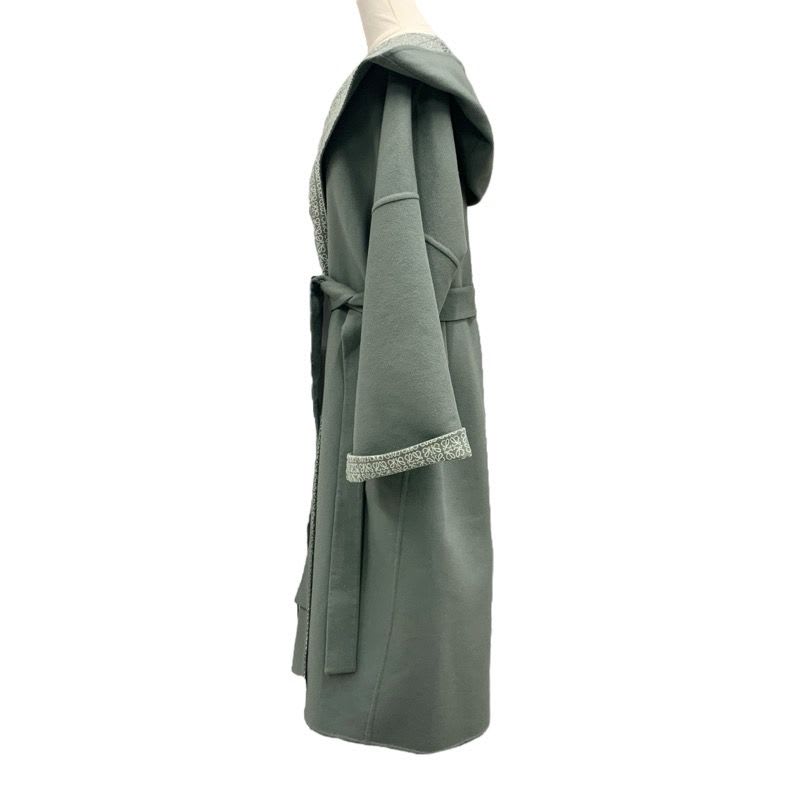 Loewe Outerwear Long Coat Wrap Anagram Logo Wool Khaki