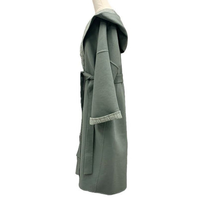 Loewe Outerwear Long Coat Wrap Anagram Logo Wool Khaki