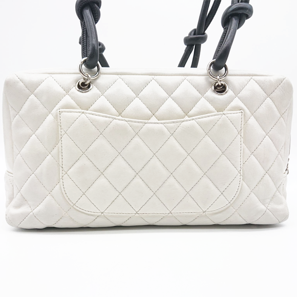 CHANEL Cambon Quilted Ligne Shoulder Bowling Bowler Bag Tote White