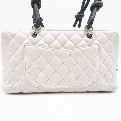 CHANEL Cambon Quilted Ligne Shoulder Bowling Bowler Bag Tote White