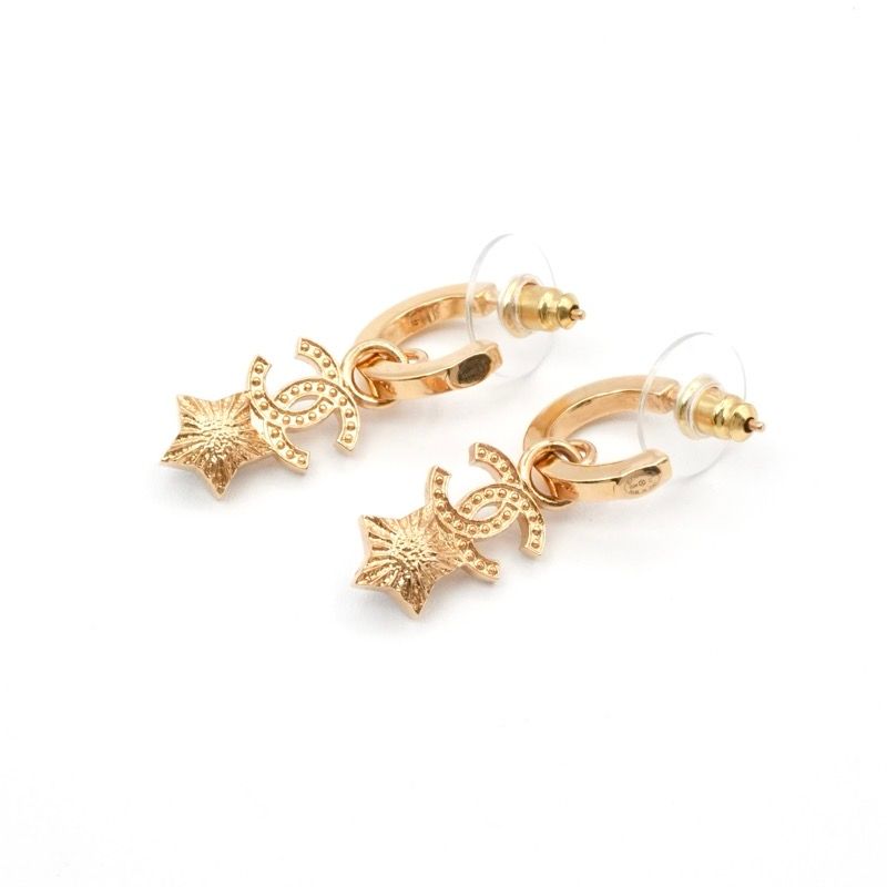 Chanel Earrings Earring Gold Coco Mark Star Hoop Rhinestone