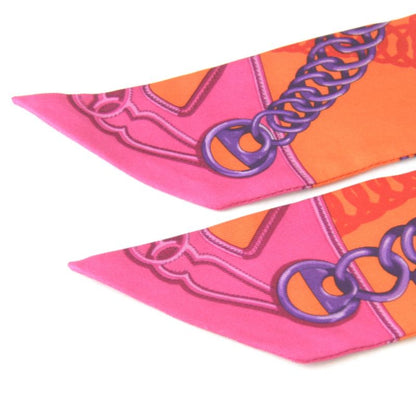 Hermes Twilly Chain Pattern Scarf Silk Orange Vivid Color