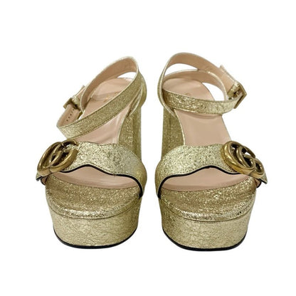 Gucci Double G Sandals Shoes Leather Gold Ggmarmont Platform Strap