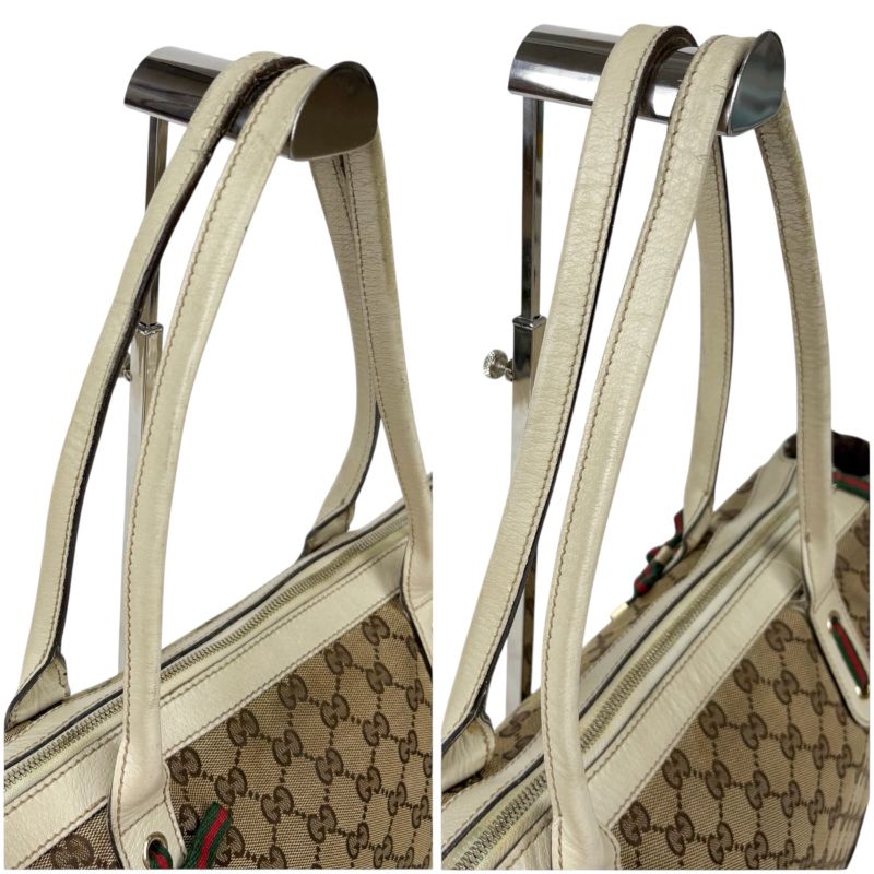 Gucci Tote Bag Sherry Line GG Canvas Brown White