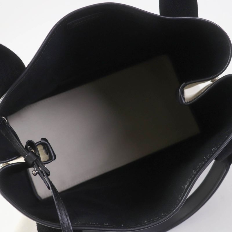 Balenciaga 339933 Small Cabas Su Cotton Canvas And Black Calfskin Handbag With