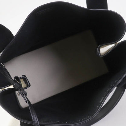 Balenciaga 339933 Small Cabas Su Cotton Canvas And Black Calfskin Handbag With