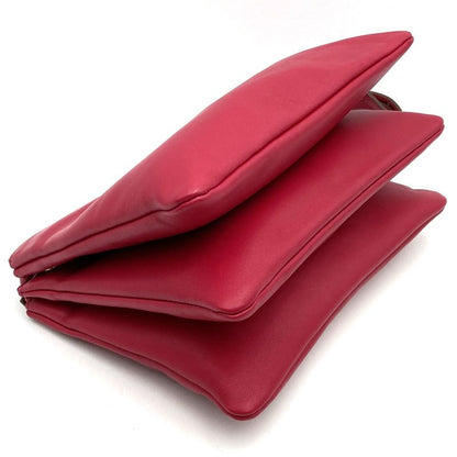 Celine Trio Shoulder Bag 0154 Crossbody Shoulder Dark Pink Red Leather Women's