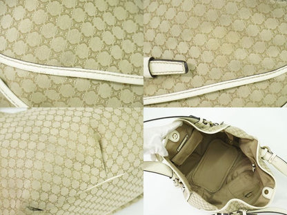 Authentic Celine Bittersweet Macadam Tote Handbag Canvas Leather Beige White