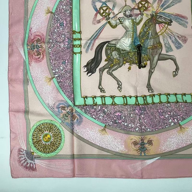 Hermes Carre 90 Silk Scarf FEUX Dartifice Flame Of Skill Pink