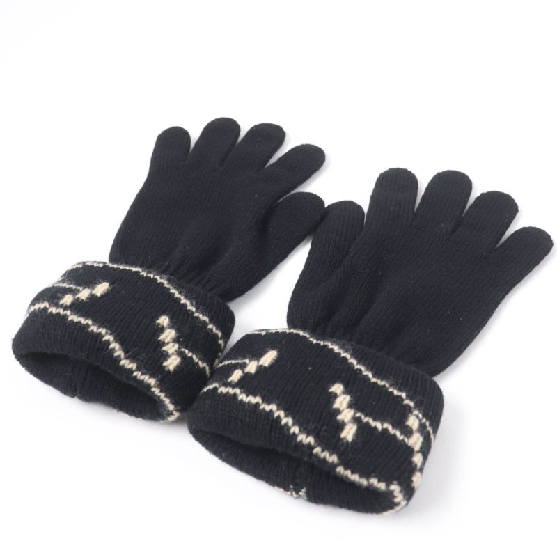 Hermes Margiela Period 100% Cashmere H Embroidered Knit Gloves Black SM Made In