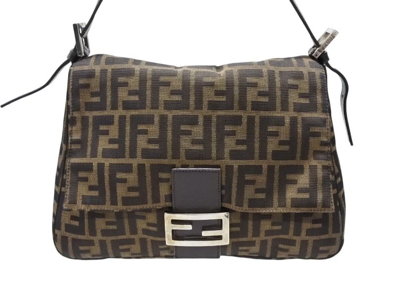 Fendi Mamma Baguette Shoulder Bag Zucca Pattern Cotton Canvas Brown Silver — view 2