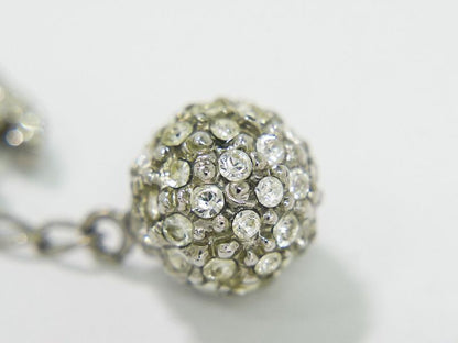 Authentic Chanel Coco Mark Ball Rhinestone Necklace Pendant Metal Silver
