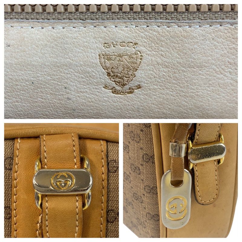 Gucci Vintage Old Gucci Micro GG Beige Gold Hardware Pvc/leather Shoulder Bag