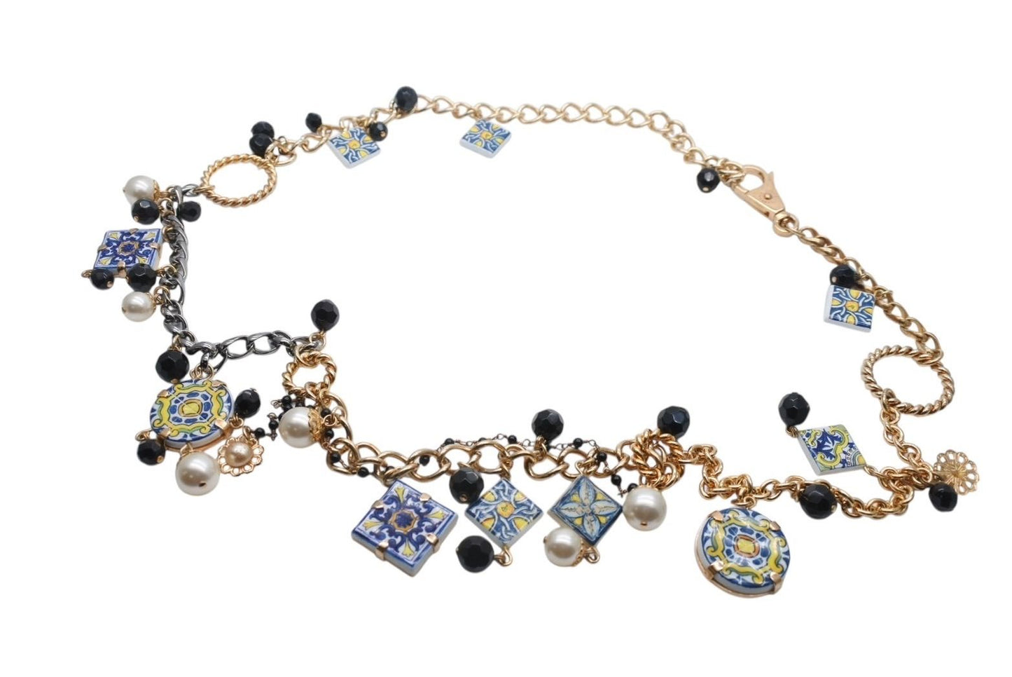 Dolce & Gabbana Necklace Mexican Tile Style Brass Terracotta