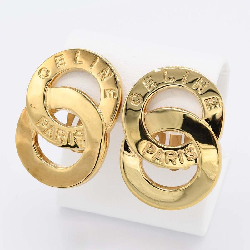 Celine Circle Logo Earrings Gold Color Accessories Ladies With Storage Bag H1915