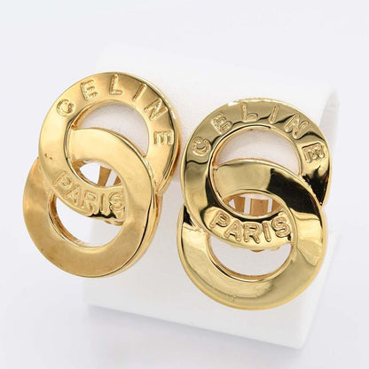 Celine Circle Logo Earrings Gold Color Accessories Ladies With Storage Bag H1915