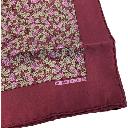 Hermes Grape Pattern 100% Silk Purple Handkerchief Ladies