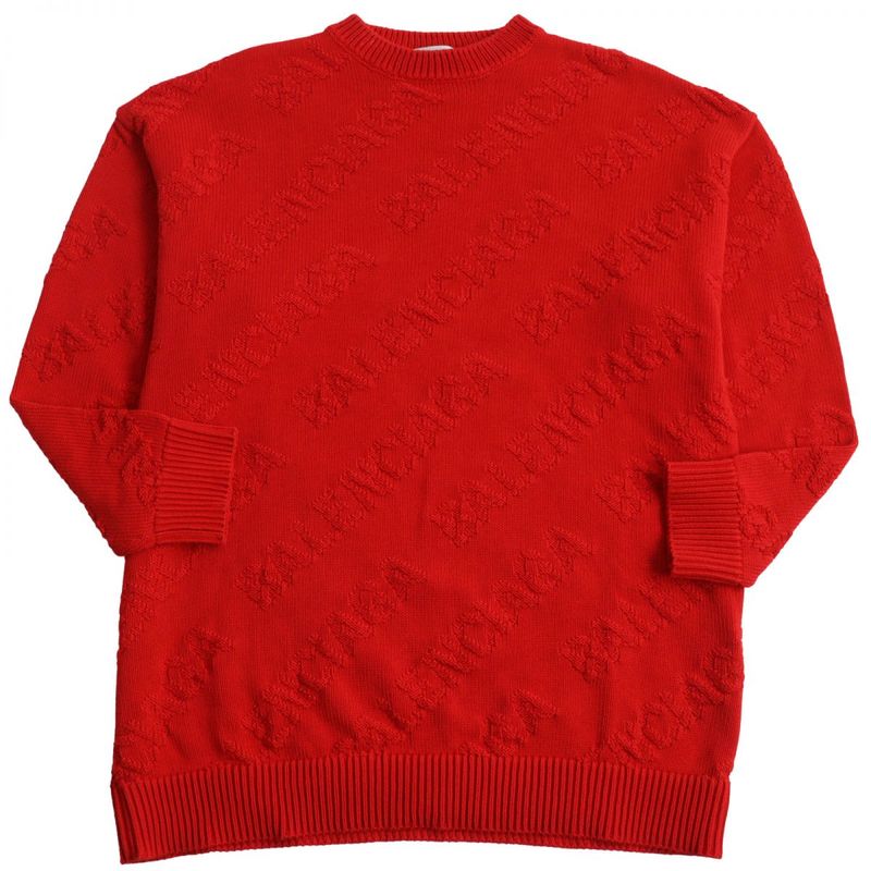  2020 Balenciaga 599886 All Over Logo Oversized Pullover Knit/sweater Red XS