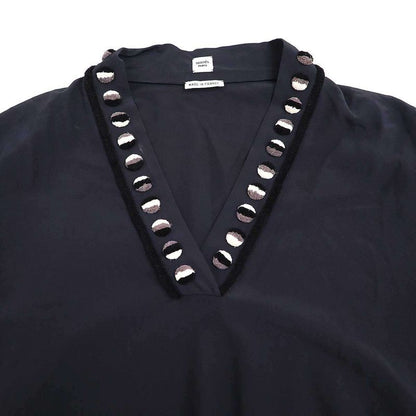 Hermes 2018 Resort Embroidery V-Neck Pullover Blouse Navy 42