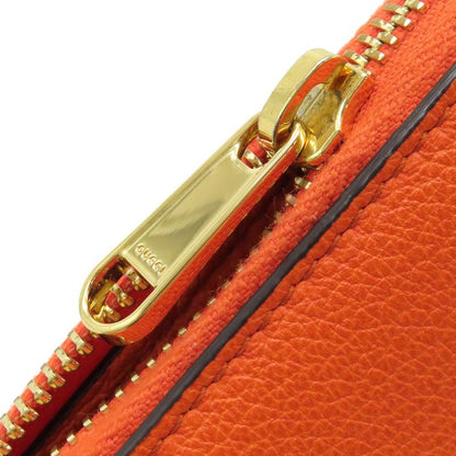 Gucci Long Wallet Logo Zip Around Wallet Leather Orange Gold Hardware Round