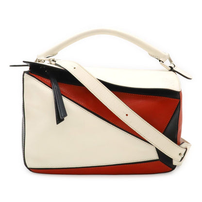 Loewe Puzzle Bag Medium Handbag 2WAY Shoulder Bag Crossbody Leather White Red