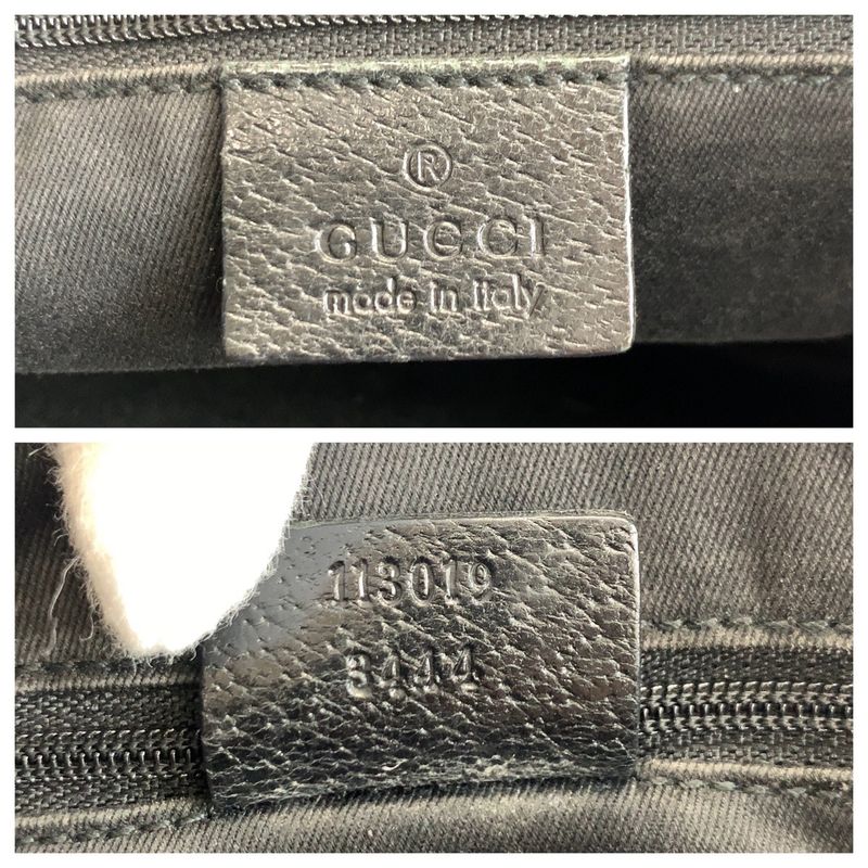 Gucci Black Silver Hardware GG Canvas/leather 113019 Tote Bag Shoulder Bag