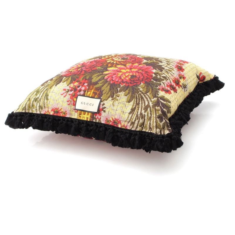 Gucci Fabric Feather Flower GG BEE Embroidered Fringe Pillow Cushion Interior