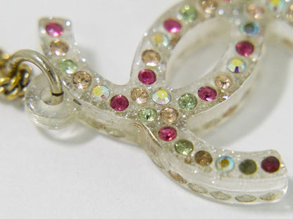 Authentic Chanel Coco Mark Rhinestone Necklace Pendant Plastic GP Gold Plated