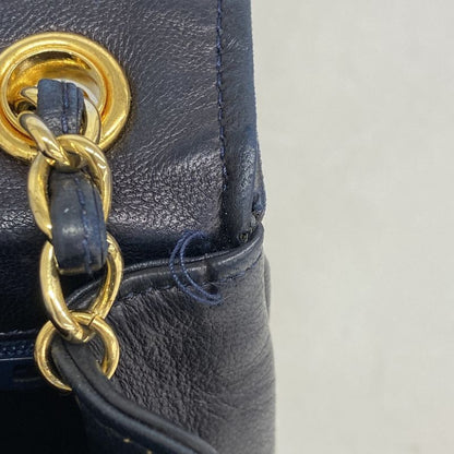 Chanel Shoulder Bag Lambskin Navy Gold Hardware Women
