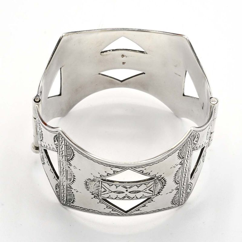Hermes Bracelet Touareg 925 Silver Bangle 82.5g Vintage Box And Bag K1238
