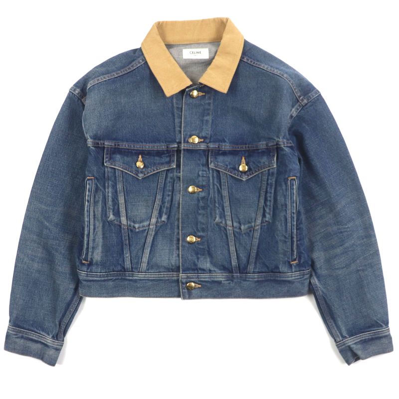Celine 2q493365m Trucker Jacket 100% Cotton Back Logo Triomphe Button Collar