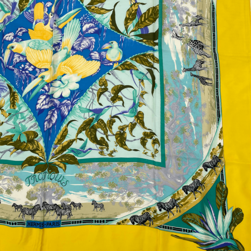 Hermes Carre 140 Large Scarf Tropiques Silk Multicolor With Box