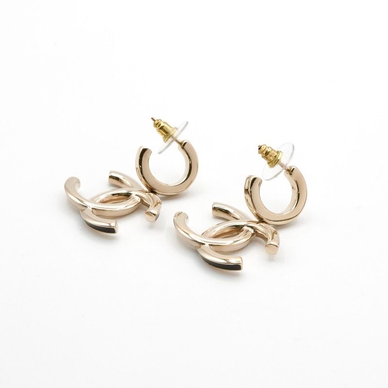 Chanel Earrings Earring Gold Black Coco Mark Hoop