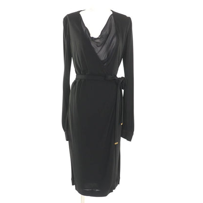 Gucci 310720 Ribbon Design Silk Wrap Dress Black M Hanger Genuine
