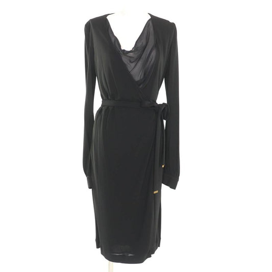 Gucci 310720 Ribbon Design Silk Wrap Dress Black M Hanger Genuine