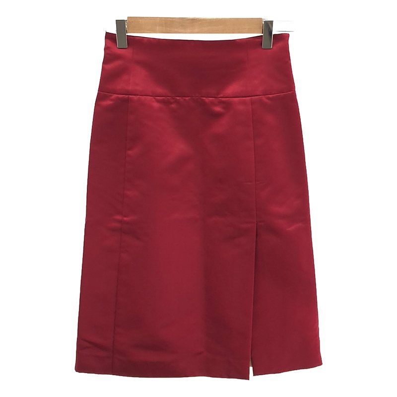 Celine - Silk-blend Satin Side Slit Tight Skirt - 34 - Red - Women