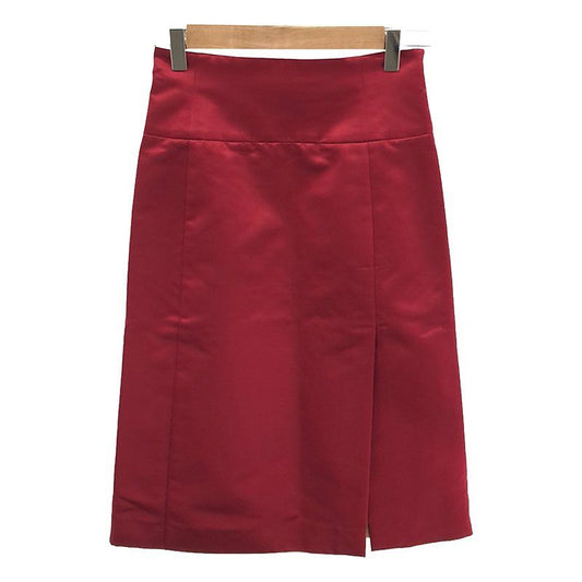 Celine - Silk-blend Satin Side Slit Tight Skirt - 34 - Red - Women