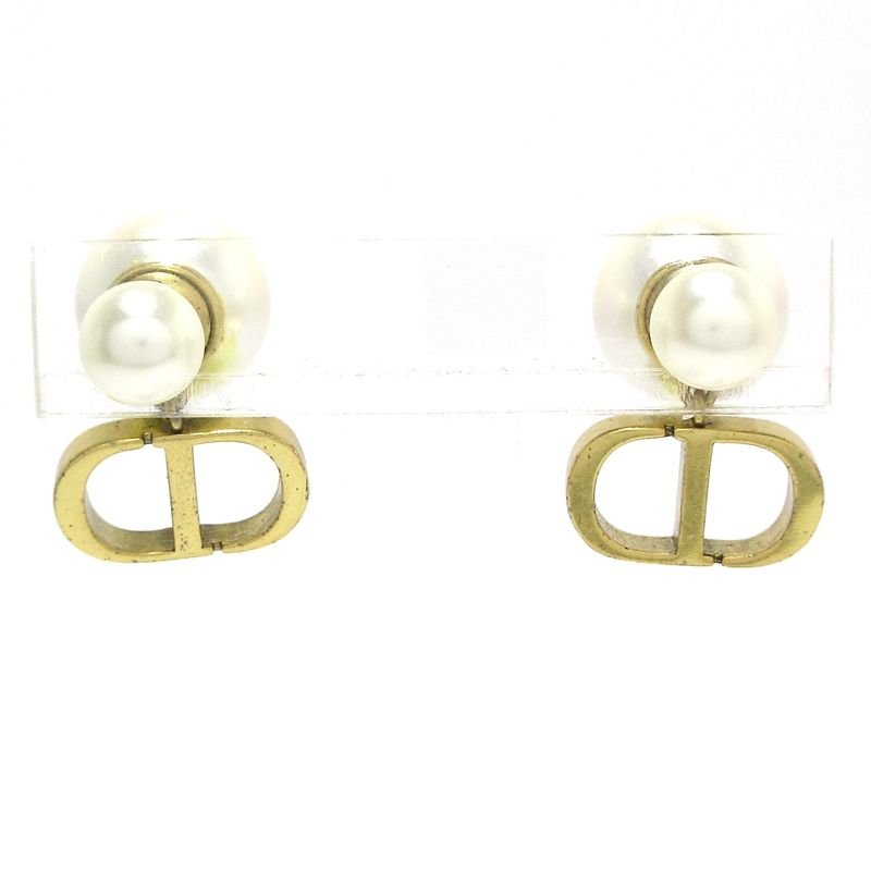 Dior/christian Dior Earrings Tribal Ball Ivory And Gold CD Motif