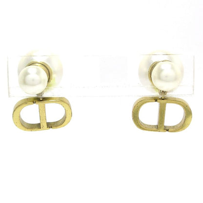 Dior/christian Dior Earrings Tribal Ball Ivory And Gold CD Motif