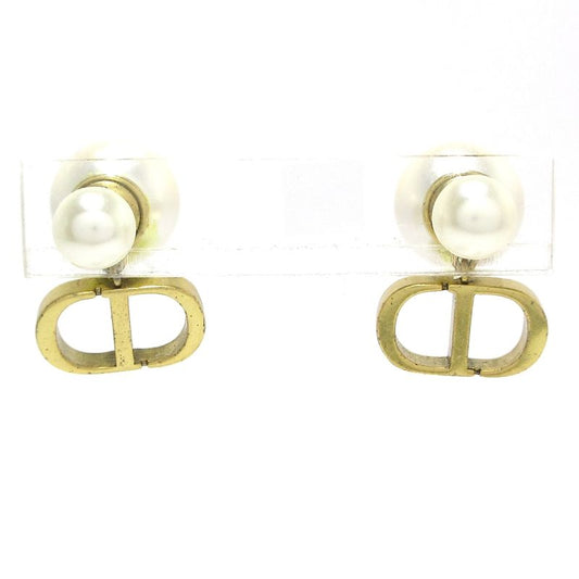 Dior/christian Dior Earrings Tribal Ball Ivory And Gold CD Motif