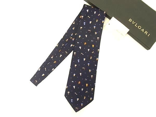 Bvlgari 100% Silk All-over Tie Business Men's Navy And Multicolored Be8332