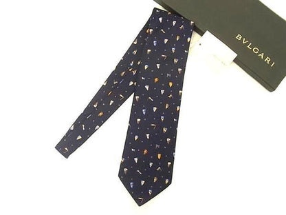Bvlgari 100% Silk All-over Tie Business Men's Navy And Multicolored Be8332