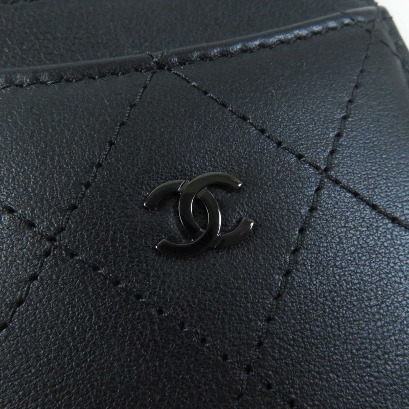CHANEL Ap3595 Matelasse Coco Mark Lambskin Pass Case/card Case Black Hardware