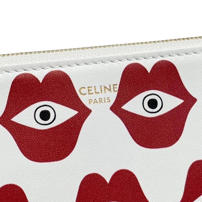 Celine Clutch Bag Telepathy Love Leather Logo Mouth Eye Red White Gold Hardware