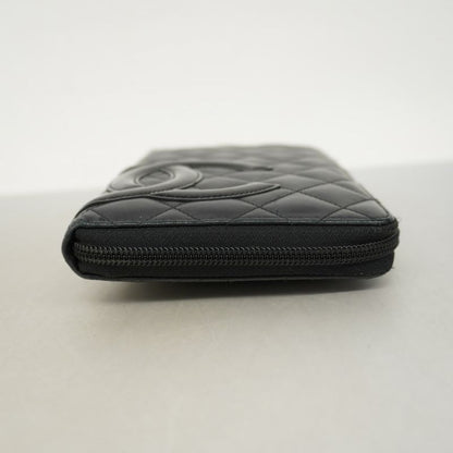 Chanel Long Wallet Cambon Lambskin Black Silver Hardware Women