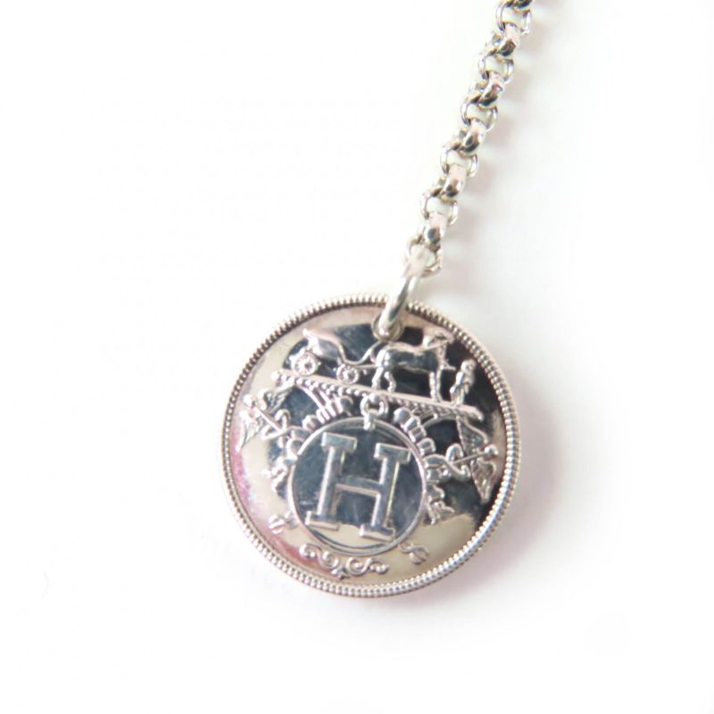 Hermes Exlibris PM Necklace Ag925 Au750 Pendant Silver Gold Made In France
