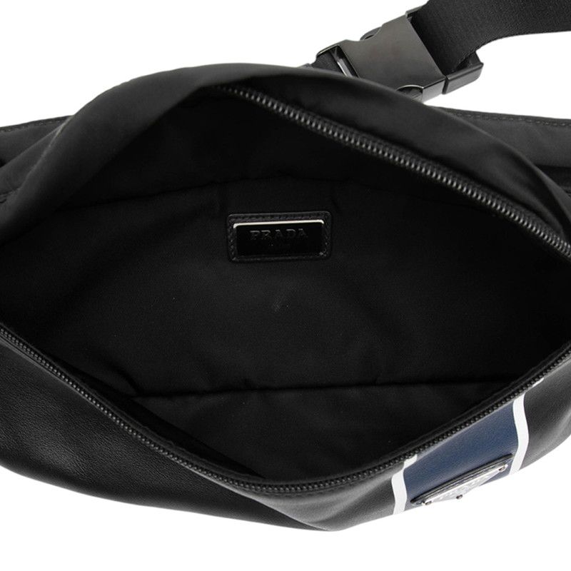 Prada Triangle Logo Plate Body Bag Waist Bag Black Navy Leather Nylon Men's