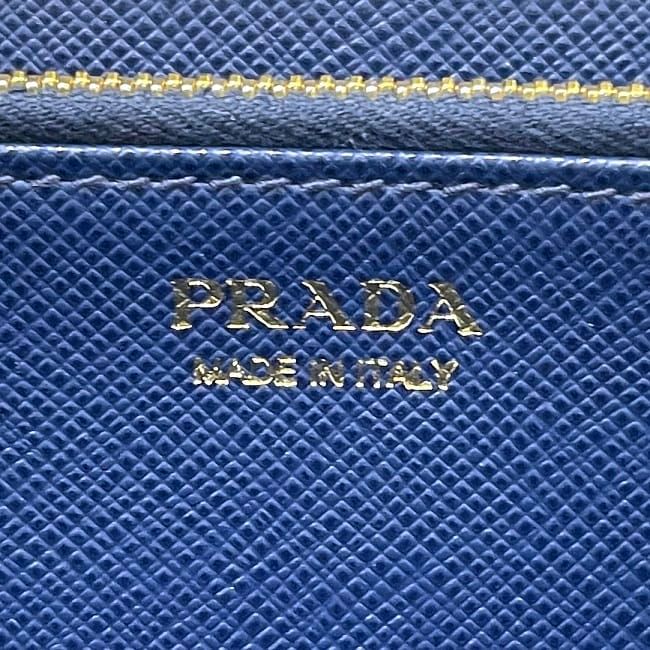 Prada Round Zipper Long Wallet Blue Wallet Excellent Condition Saffiano Leather
