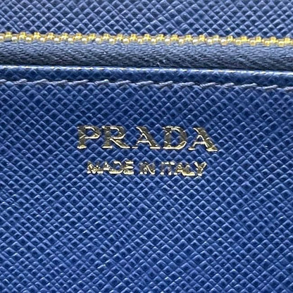 Prada Round Zipper Long Wallet Blue Wallet Excellent Condition Saffiano Leather